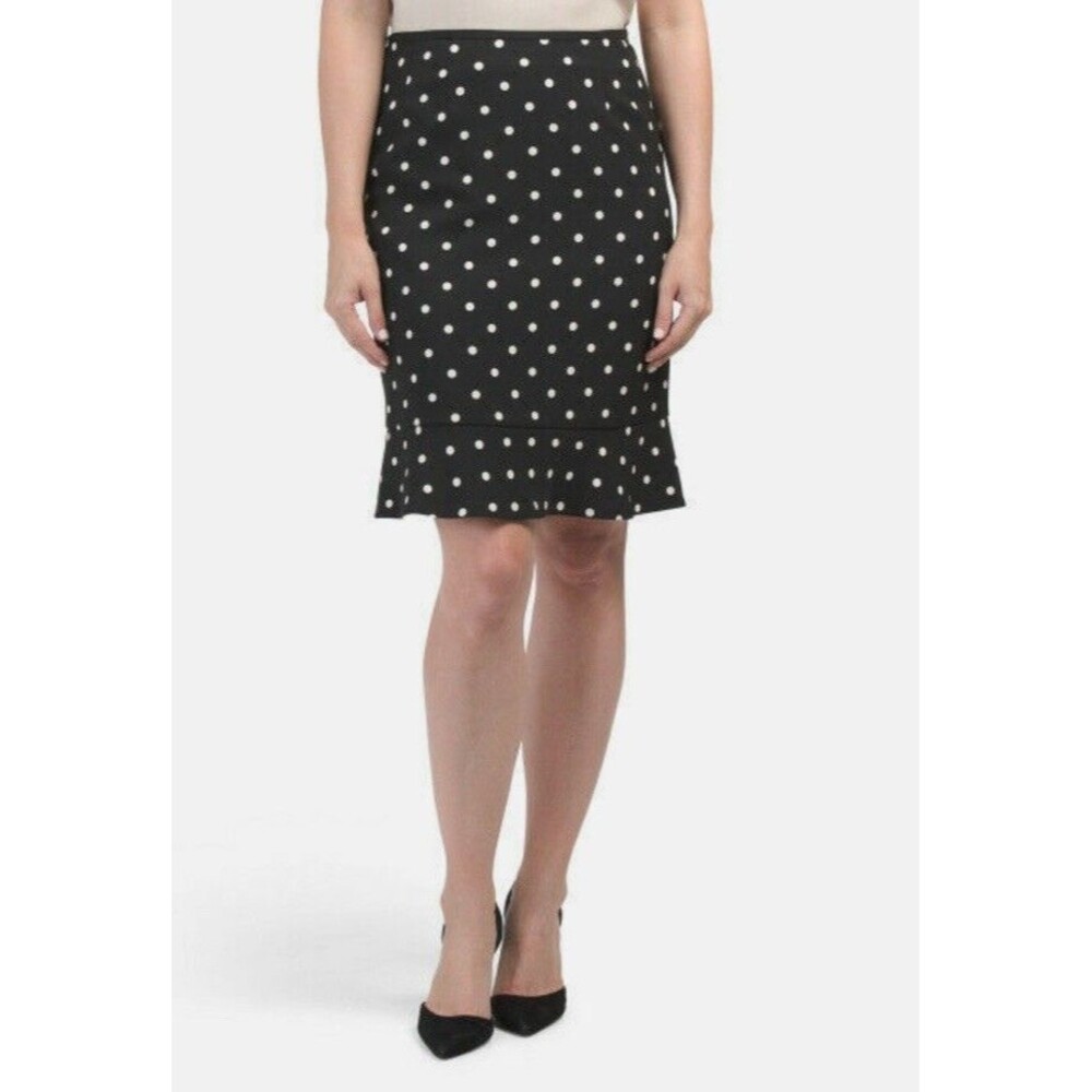 Kasper Women’s Black Polka Dot Pencil Skirt With Flounce Hem -Size 12- Profess